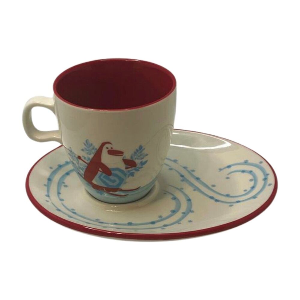 Starbucks Coffee Holiday 2007 Penguin Snowman Winter 6oz Cup Mug Plate Set